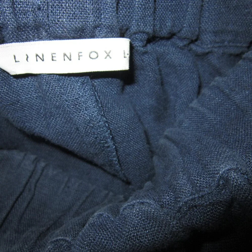 Linenfox Size L XL 100% Linen Skirt Short Knee Length Blue Elastic Waist Pockets - Picture 3 of 3